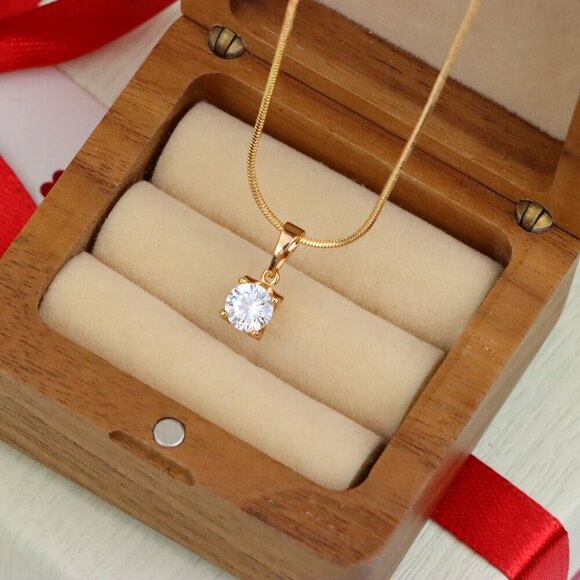 "Petite Round White Stone Rose Gold Pendant in Classic Solitaire Style, XPPT1514 - Picture 8 of 12